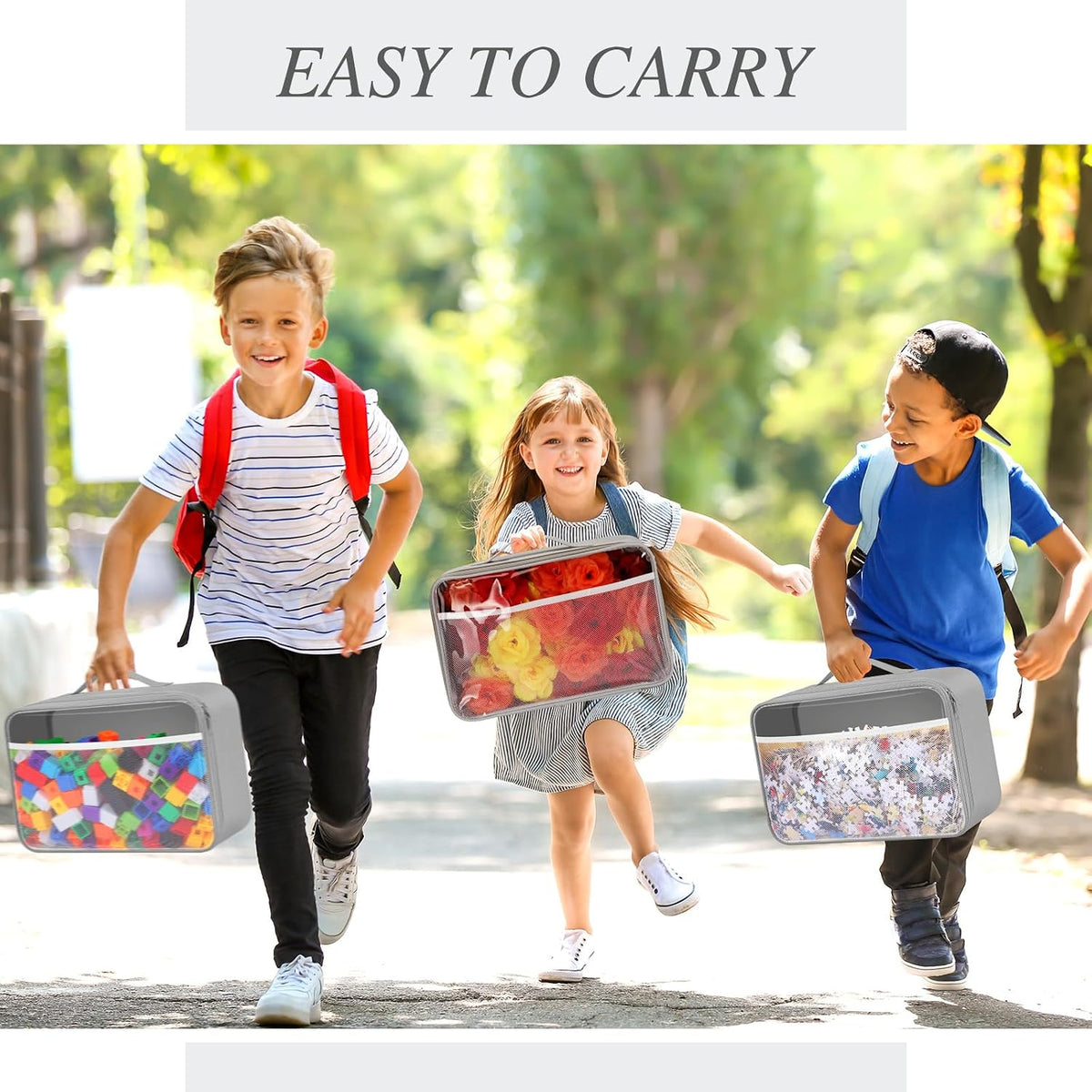 6 Pack Toy Storage Bags for Building Blocks Puzzles Travel,Navy