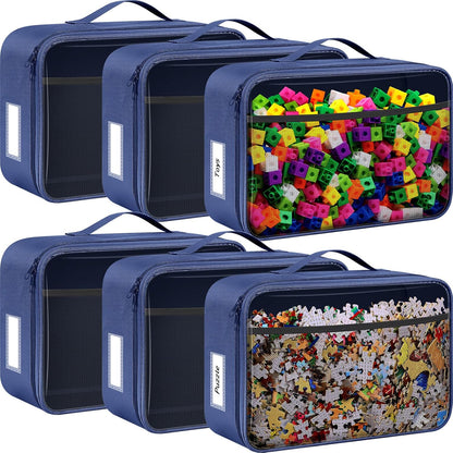 6 Pack Toy Storage Bags for Building Blocks Puzzles Travel,Navy