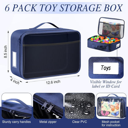 6 Pack Toy Storage Bags for Building Blocks Puzzles Travel,Navy