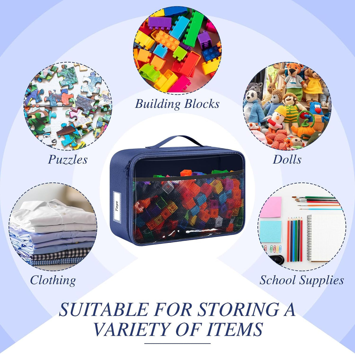 6 Pack Toy Storage Bags for Building Blocks Puzzles Travel,Navy
