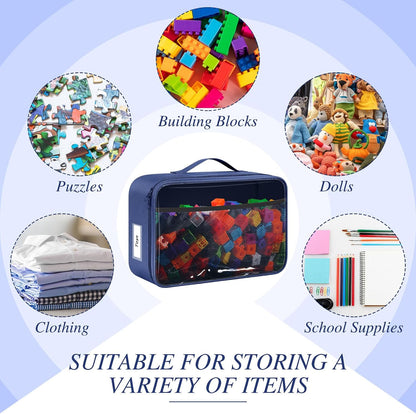 6 Pack Toy Storage Bags for Building Blocks Puzzles Travel,Navy