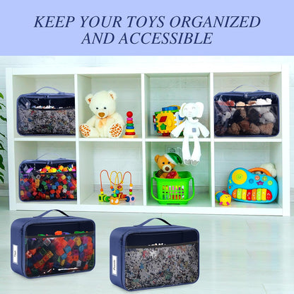 6 Pack Toy Storage Bags for Building Blocks Puzzles Travel,Navy