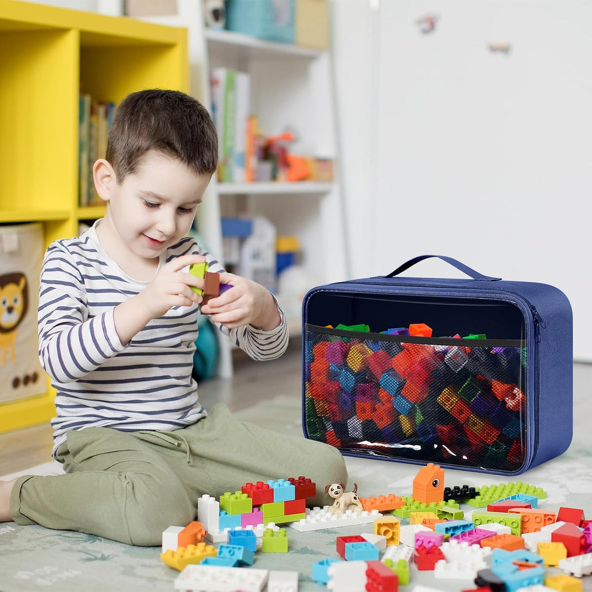 6 Pack Toy Storage Bags for Building Blocks Puzzles Travel,Navy