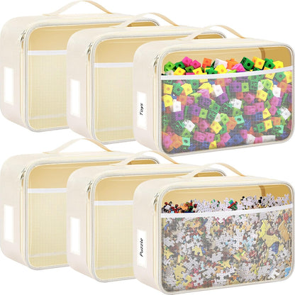 6 Pack Toy Storage Bags for Building Blocks Puzzles Travel,Navy