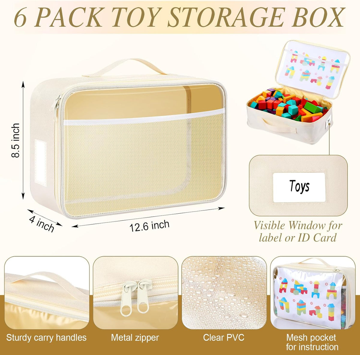 6 Pack Toy Storage Bags for Building Blocks Puzzles Travel,Navy