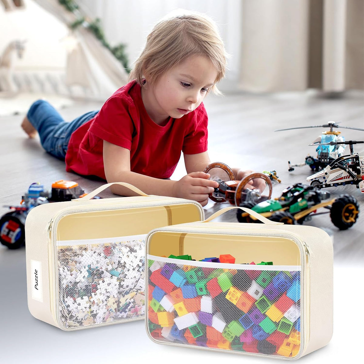 6 Pack Toy Storage Bags for Building Blocks Puzzles Travel,Navy