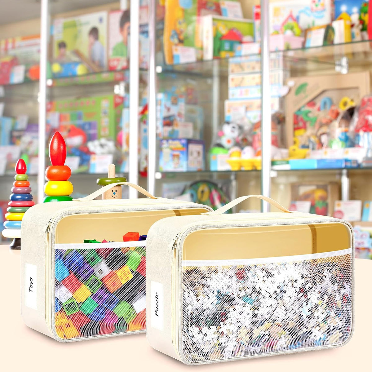 6 Pack Toy Storage Bags for Building Blocks Puzzles Travel,Navy