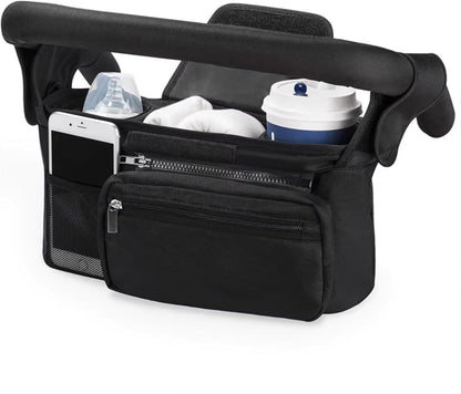 Universal Stroller Organizer with Insulated Cup Holder Detachable Phone Bag and Carry Strap Fits Uppababy, Baby Jogger, Britax, BOB, Umbrella and Pet Stroller and more (Light gray)