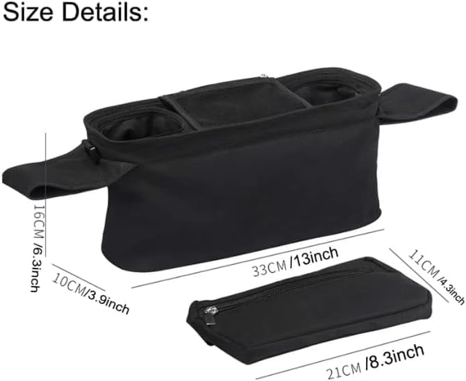 Universal Stroller Organizer with Insulated Cup Holder Detachable Phone Bag and Carry Strap Fits Uppababy, Baby Jogger, Britax, BOB, Umbrella and Pet Stroller and more (Light gray)