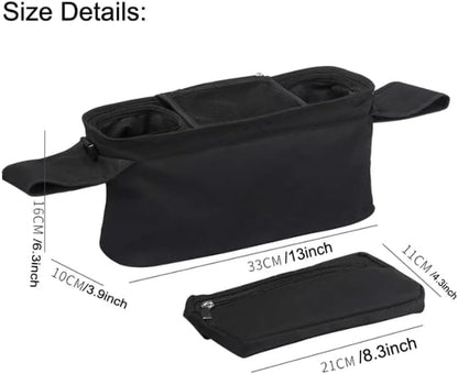 Universal Stroller Organizer with Insulated Cup Holder Detachable Phone Bag and Carry Strap Fits Uppababy, Baby Jogger, Britax, BOB, Umbrella and Pet Stroller and more (Light gray)