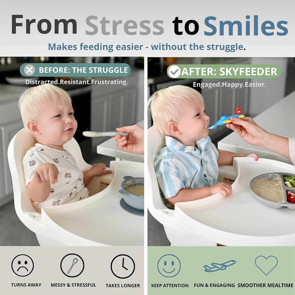 Airplane Baby Spoon and Suction Plate Set - BPA Free Silicone Self Feeding Utensils for Baby Led Weaning, Picky Eaters and Travel - First Stage Toddler Dishes and Bowls 6-18 Months