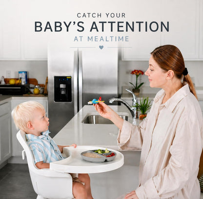 Airplane Baby Spoon and Suction Plate Set - BPA Free Silicone Self Feeding Utensils for Baby Led Weaning, Picky Eaters and Travel - First Stage Toddler Dishes and Bowls 6-18 Months