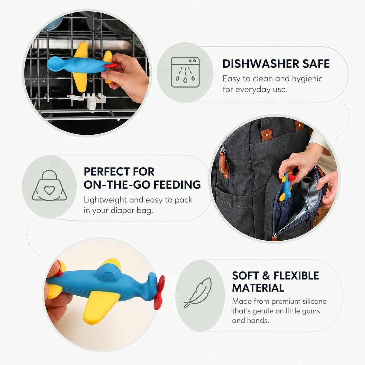 Airplane Baby Spoon and Suction Plate Set - BPA Free Silicone Self Feeding Utensils for Baby Led Weaning, Picky Eaters and Travel - First Stage Toddler Dishes and Bowls 6-18 Months