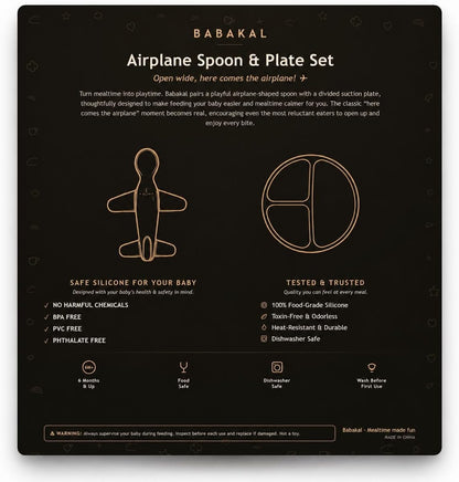 Airplane Baby Spoon and Suction Plate Set - BPA Free Silicone Self Feeding Utensils for Baby Led Weaning, Picky Eaters and Travel - First Stage Toddler Dishes and Bowls 6-18 Months
