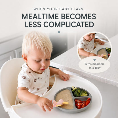 Airplane Baby Spoon and Suction Plate Set - BPA Free Silicone Self Feeding Utensils for Baby Led Weaning, Picky Eaters and Travel - First Stage Toddler Dishes and Bowls 6-18 Months