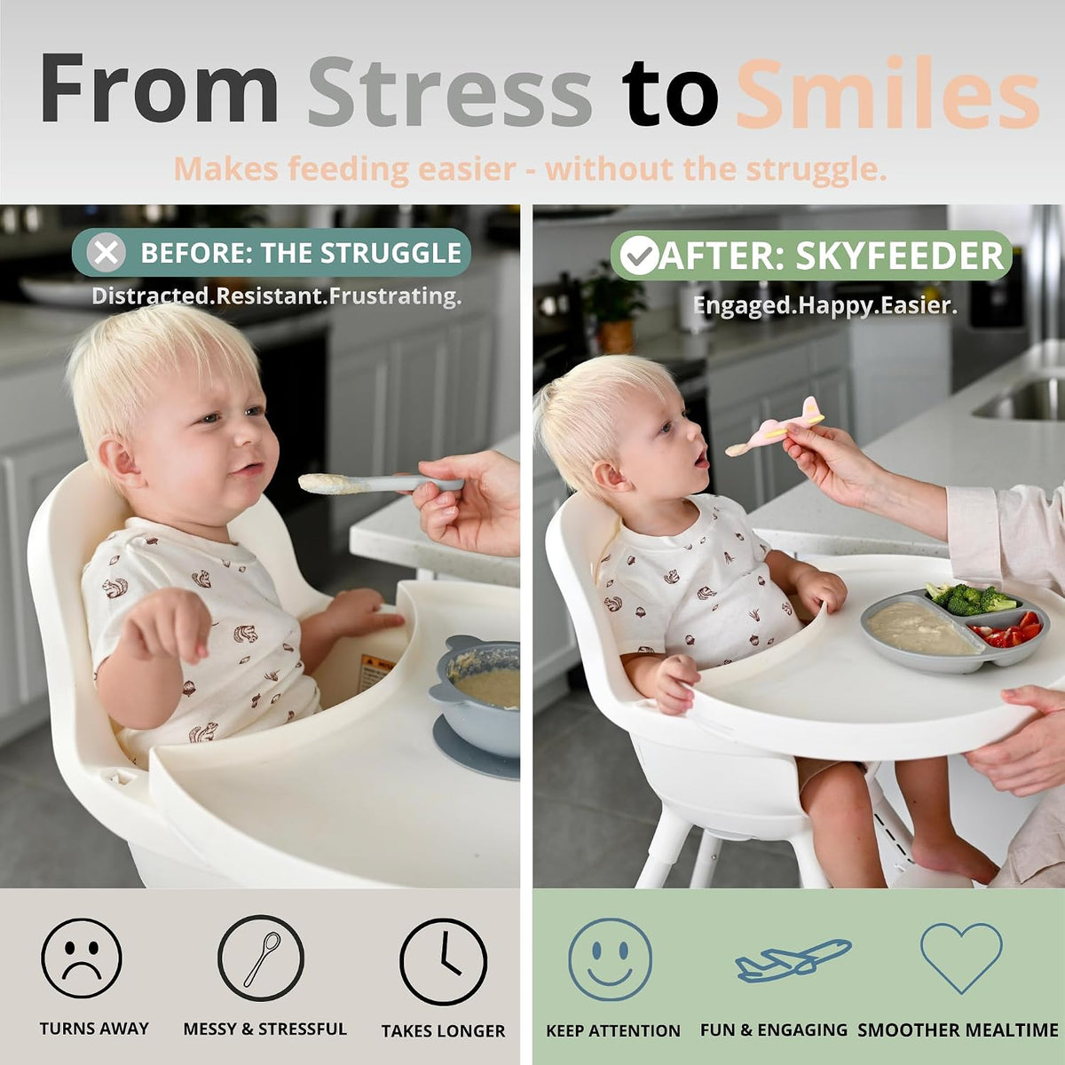 Airplane Baby Spoon and Suction Plate Set - BPA Free Silicone Self Feeding Utensils for Baby Led Weaning, Picky Eaters and Travel - First Stage Toddler Dishes and Bowls 6-18 Months
