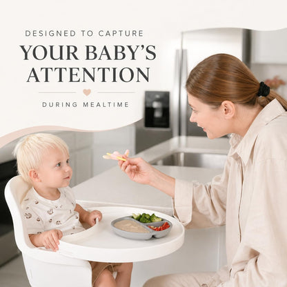 Airplane Baby Spoon and Suction Plate Set - BPA Free Silicone Self Feeding Utensils for Baby Led Weaning, Picky Eaters and Travel - First Stage Toddler Dishes and Bowls 6-18 Months