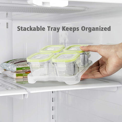 4-Pack Glass Baby Food Storage Containers with Airtight Lids and Stackable Tray (Green, 3 OZ Each) - Small Freezer Storage Containers for Baby On The Go - Air Tight Food Storage Containers