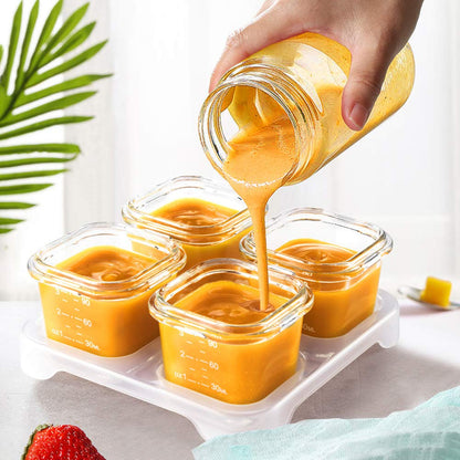 4-Pack Glass Baby Food Storage Containers with Airtight Lids and Stackable Tray (Green, 3 OZ Each) - Small Freezer Storage Containers for Baby On The Go - Air Tight Food Storage Containers