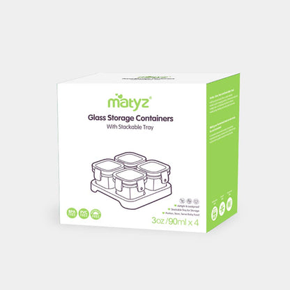 4-Pack Glass Baby Food Storage Containers with Airtight Lids and Stackable Tray (Green, 3 OZ Each) - Small Freezer Storage Containers for Baby On The Go - Air Tight Food Storage Containers