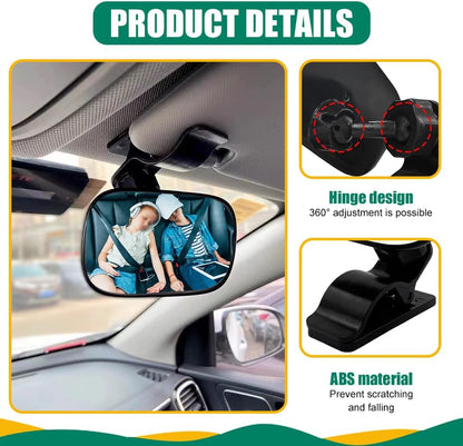 Baby Car Mirror, Car Seat Mirrors, Wide Angle Convex Clip-on Mirrors, Universal Auto Interior Accessories Children Backseat Adjustable Rearview Mirror for Viewing Rear Passengers