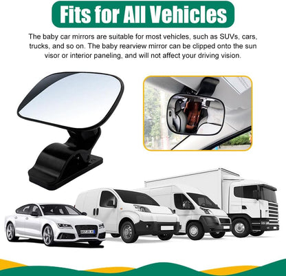 Baby Car Mirror, Car Seat Mirrors, Wide Angle Convex Clip-on Mirrors, Universal Auto Interior Accessories Children Backseat Adjustable Rearview Mirror for Viewing Rear Passengers
