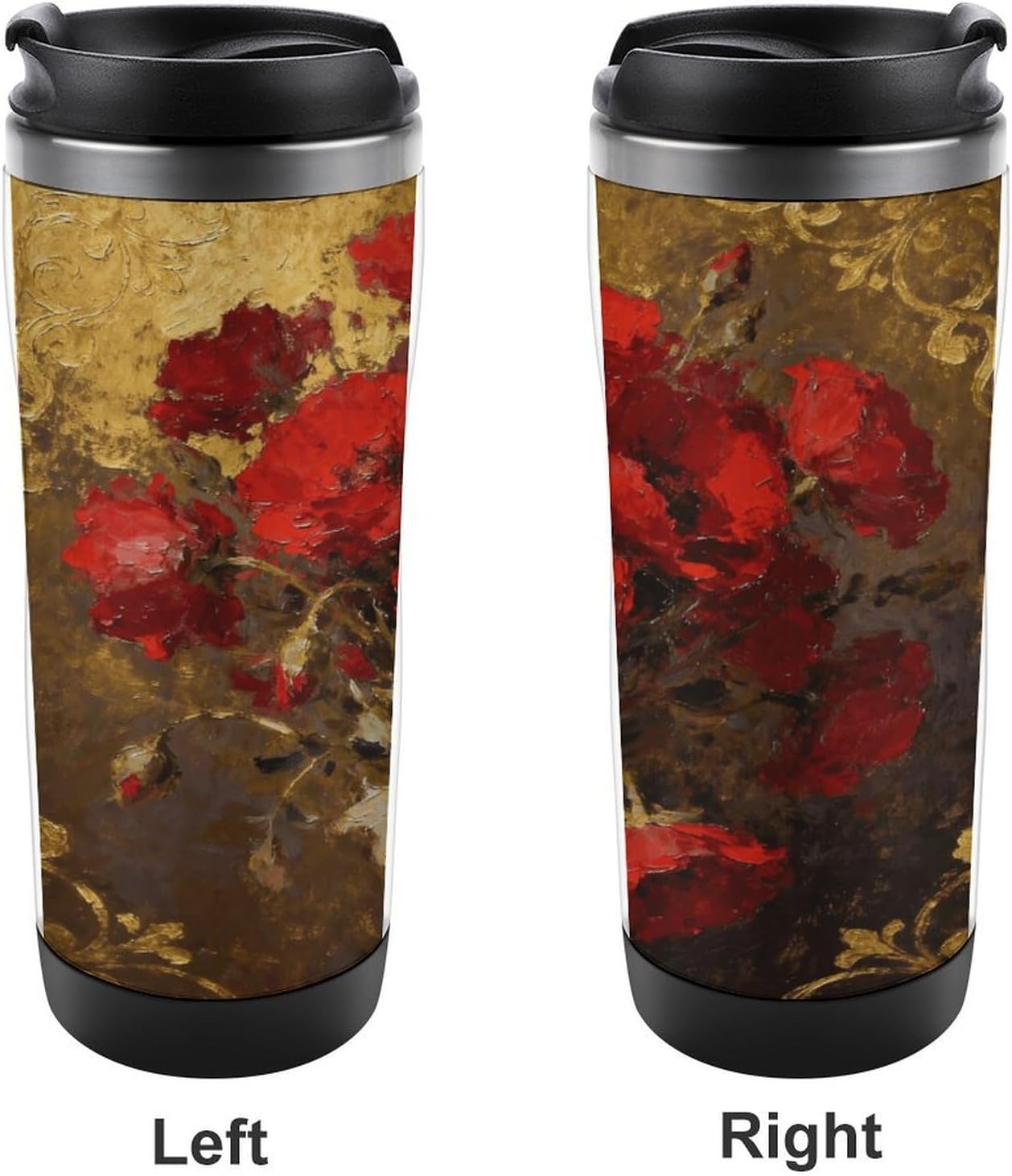 13oz Insulated Travel Coffee Mug Reusable Coffee Cup Water Bottle | Poppy Flame Travel Mug with Leak Proof Lid Double Wall Stainless Steel Coffee Tumbler Personalized Gift