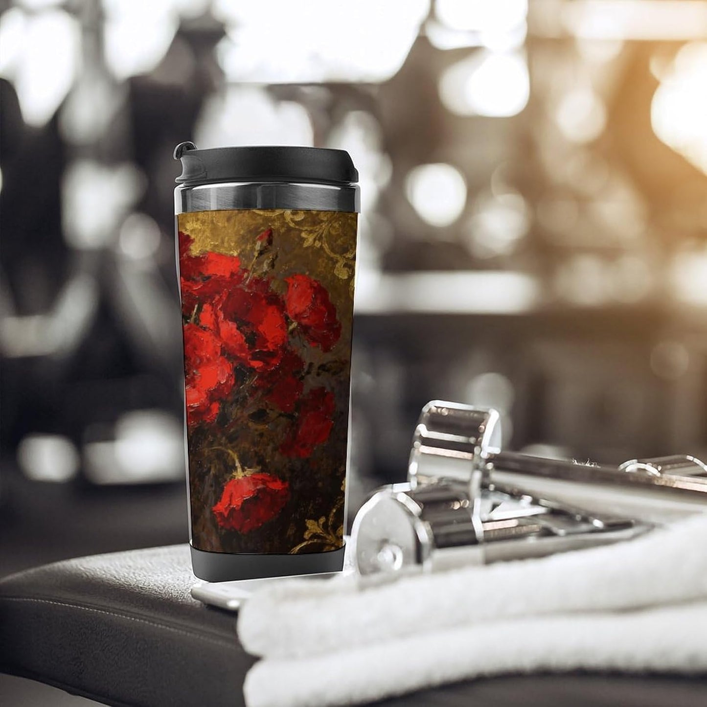 13oz Insulated Travel Coffee Mug Reusable Coffee Cup Water Bottle | Poppy Flame Travel Mug with Leak Proof Lid Double Wall Stainless Steel Coffee Tumbler Personalized Gift