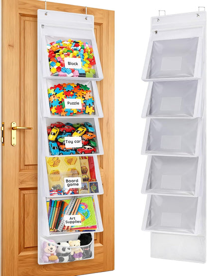 Over Door Toy Storage Organizer, Hanging Bags with 5 Removable Pockets