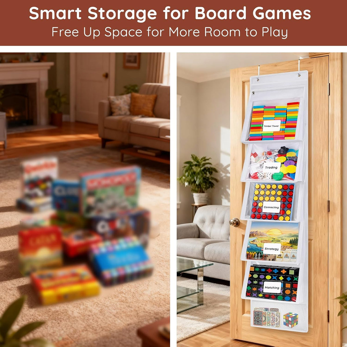 Over Door Toy Storage Organizer, Hanging Bags with 5 Removable Pockets