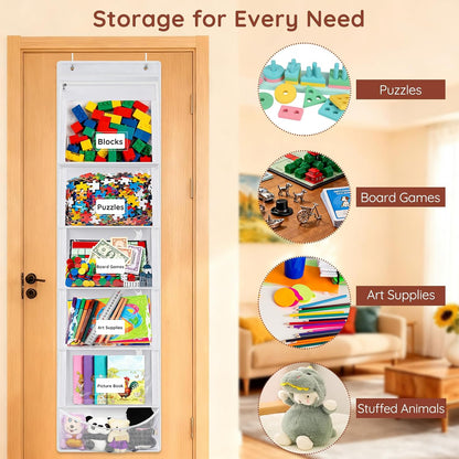 Over Door Toy Storage Organizer, Hanging Bags with 5 Removable Pockets