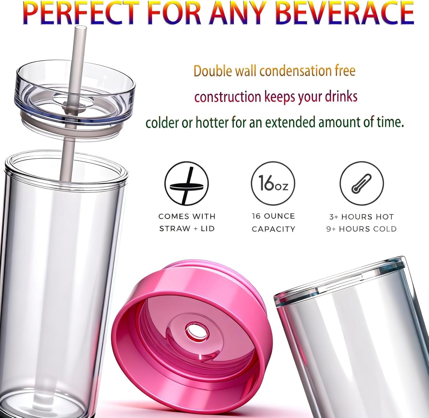 Tumblers with Lid and Straw, 17oz Reusable Plastic Cups for Iced Coffee, Travel Mugs, Double Wall Party Cups, Durable Acrylic Design, 6 Pack (6, Transparent)