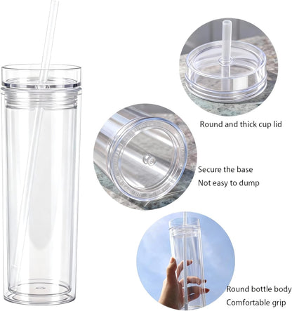 Tumblers with Lid and Straw, 17oz Reusable Plastic Cups for Iced Coffee, Travel Mugs, Double Wall Party Cups, Durable Acrylic Design, 6 Pack (6, Transparent)