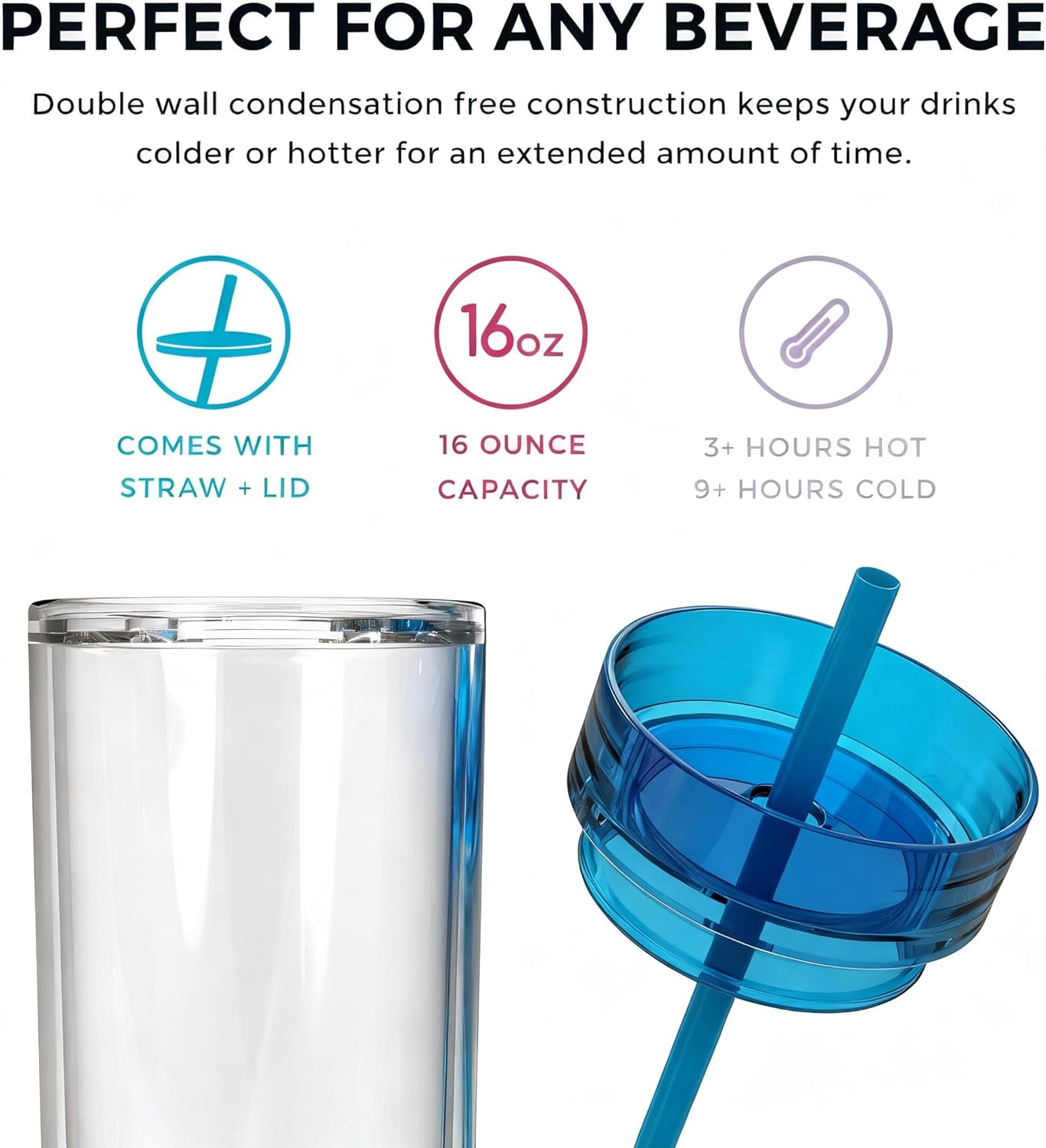 Tumblers with Lid and Straw, 17oz Reusable Plastic Cups for Iced Coffee, Travel Mugs, Double Wall Party Cups, Durable Acrylic Design, 6 Pack (6, Transparent)