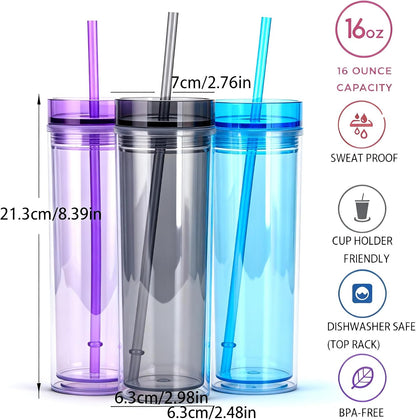 Tumblers with Lid and Straw, 17oz Reusable Plastic Cups for Iced Coffee, Travel Mugs, Double Wall Party Cups, Durable Acrylic Design, 6 Pack (6, Transparent)
