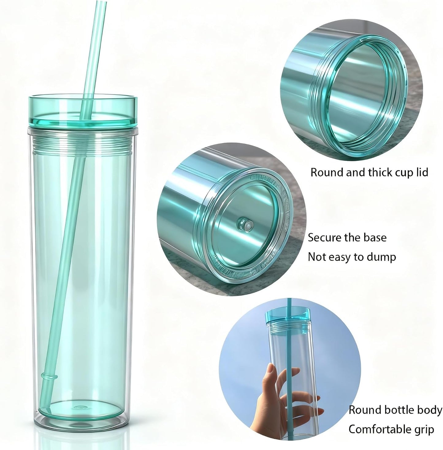 Tumblers with Lid and Straw, 17oz Reusable Plastic Cups for Iced Coffee, Travel Mugs, Double Wall Party Cups, Durable Acrylic Design, 6 Pack (6, Transparent)