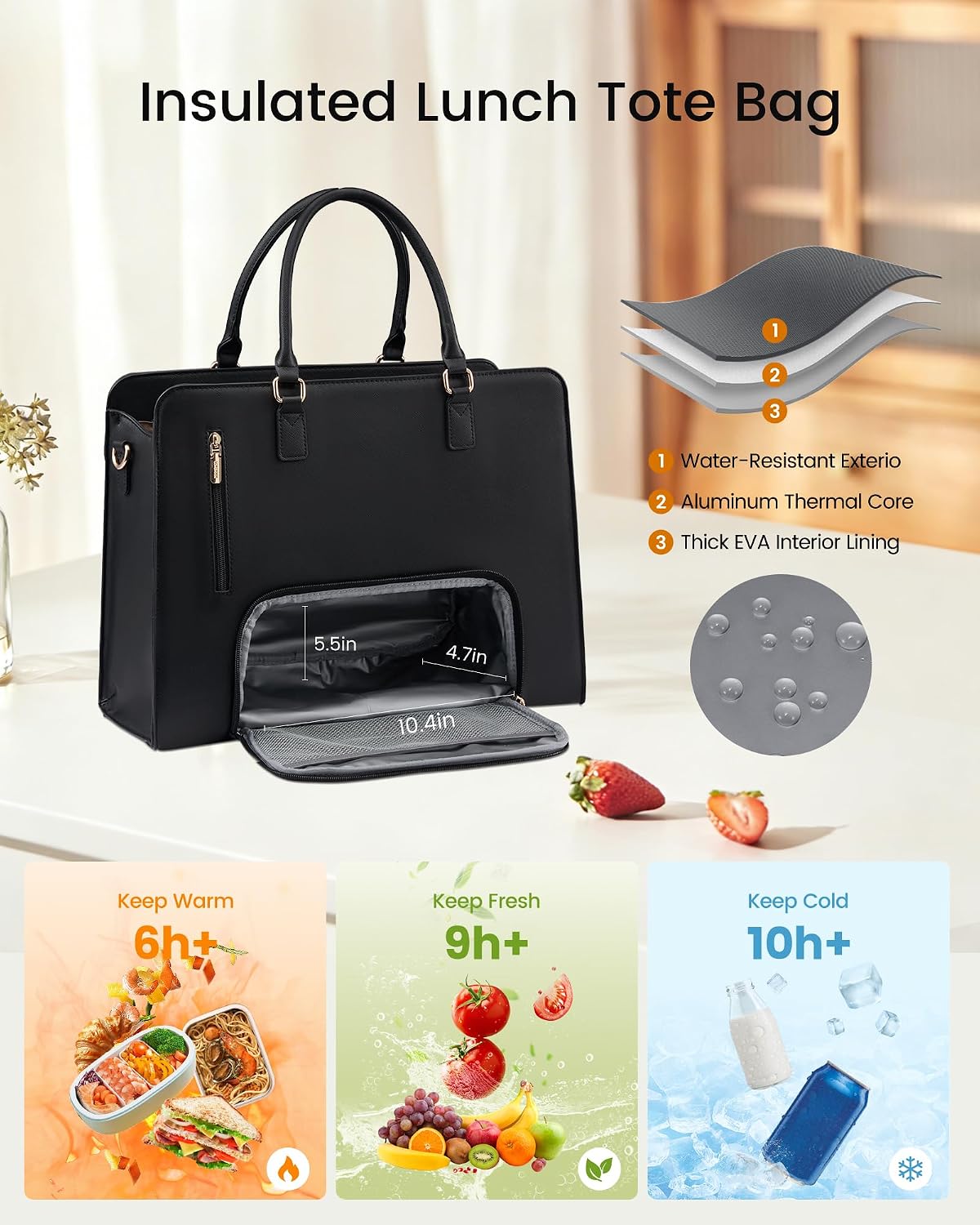 Laptop Tote Bag for Women,Leather Work Bag, Waterproof Business Teacher Bag,Large Computer Handbag Purse Briefcase,Office Gifts for Women