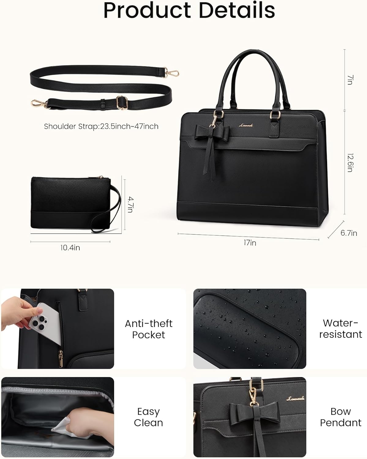 Laptop Tote Bag for Women,Leather Work Bag, Waterproof Business Teacher Bag,Large Computer Handbag Purse Briefcase,Office Gifts for Women