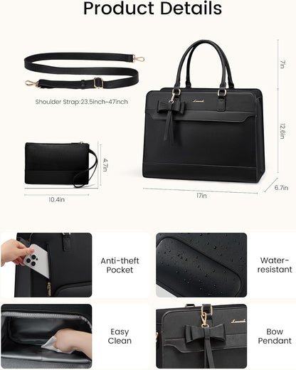 Laptop Tote Bag for Women,Leather Work Bag, Waterproof Business Teacher Bag,Large Computer Handbag Purse Briefcase,Office Gifts for Women