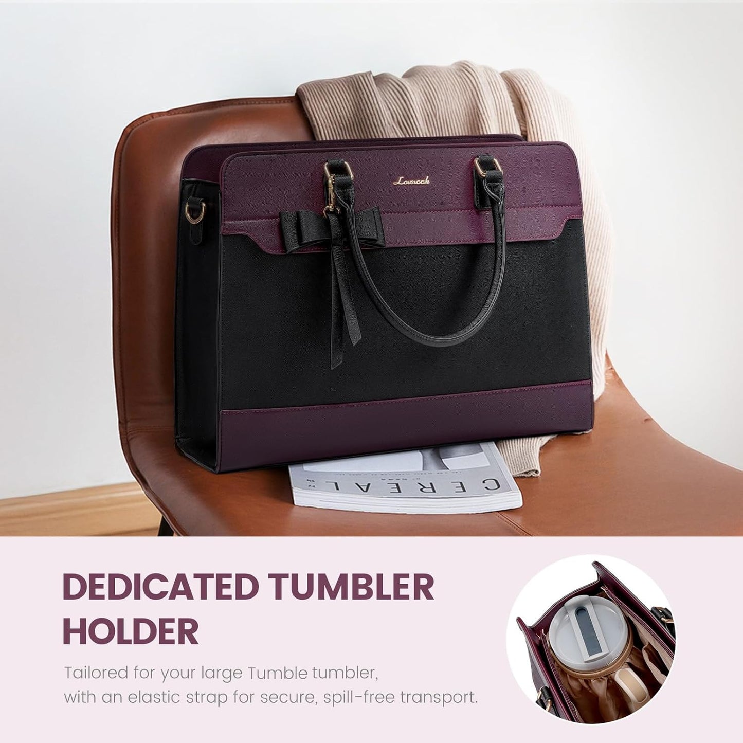 Laptop Tote Bag for Women,Leather Work Bag, Waterproof Business Teacher Bag,Large Computer Handbag Purse Briefcase,Office Gifts for Women