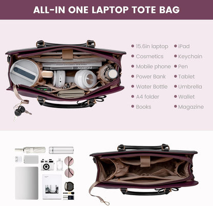 Laptop Tote Bag for Women,Leather Work Bag, Waterproof Business Teacher Bag,Large Computer Handbag Purse Briefcase,Office Gifts for Women