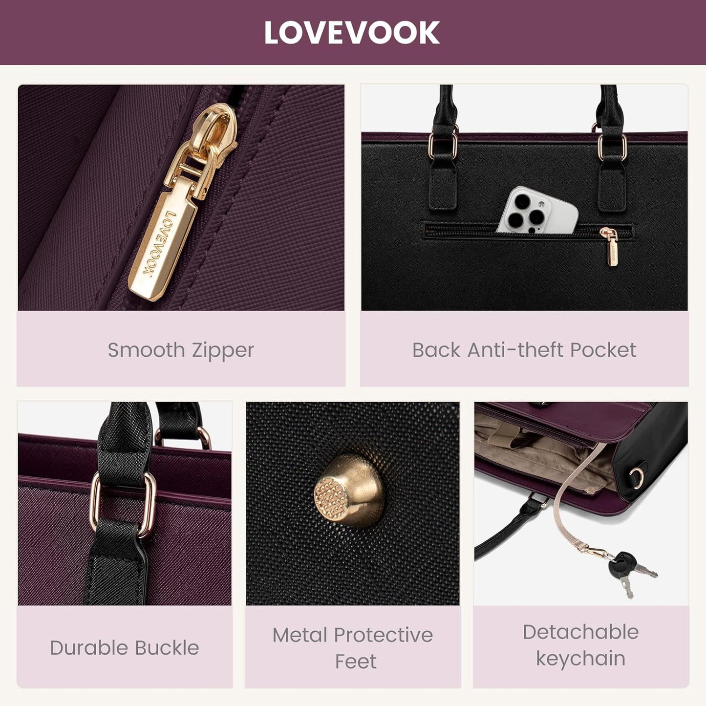 Laptop Tote Bag for Women,Leather Work Bag, Waterproof Business Teacher Bag,Large Computer Handbag Purse Briefcase,Office Gifts for Women