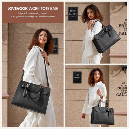 Laptop Tote Bag for Women,Leather Work Bag, Waterproof Business Teacher Bag,Large Computer Handbag Purse Briefcase,Office Gifts for Women