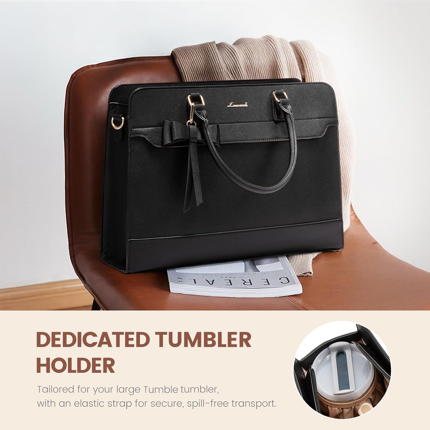 Laptop Tote Bag for Women,Leather Work Bag, Waterproof Business Teacher Bag,Large Computer Handbag Purse Briefcase,Office Gifts for Women