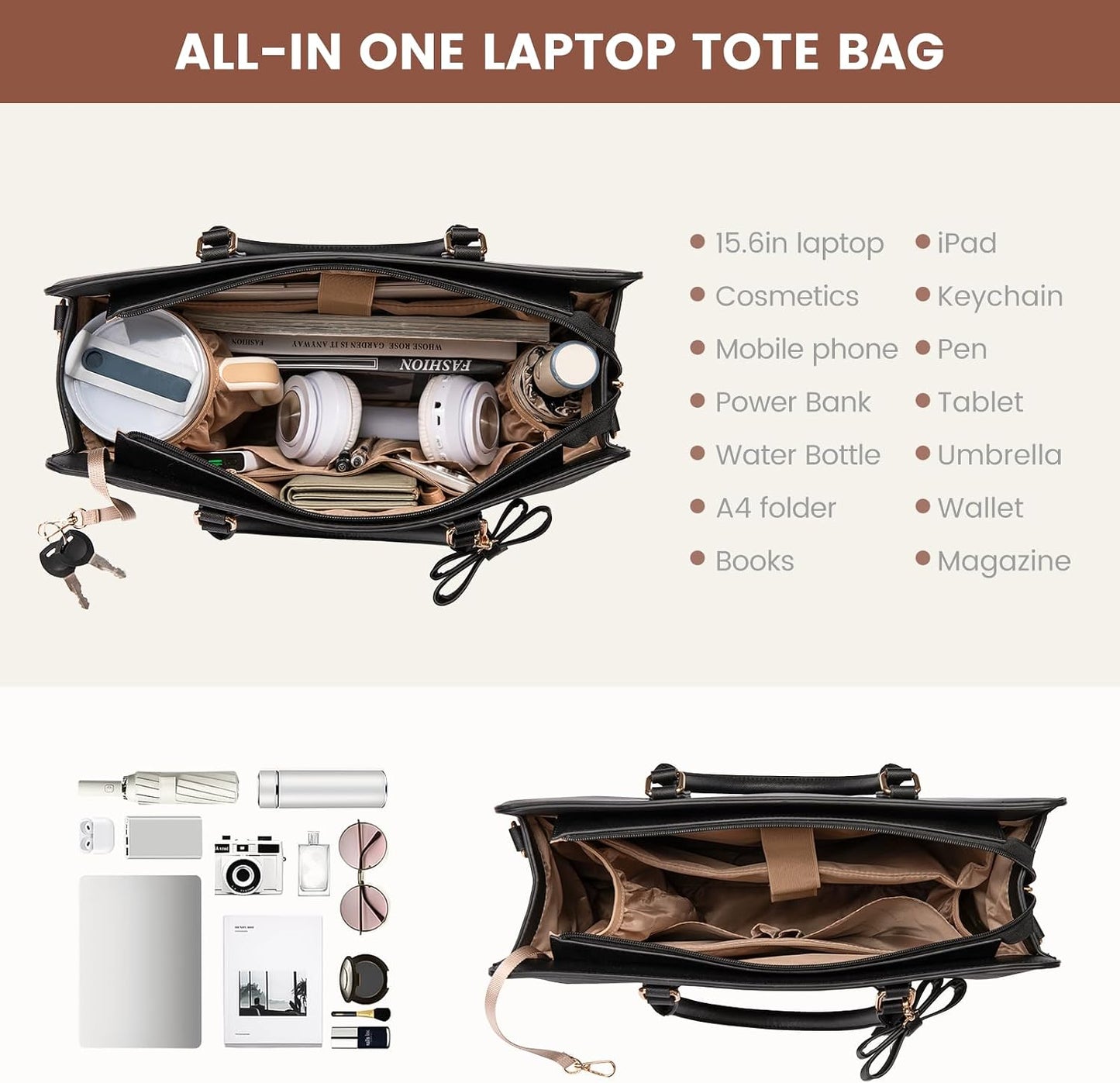 Laptop Tote Bag for Women,Leather Work Bag, Waterproof Business Teacher Bag,Large Computer Handbag Purse Briefcase,Office Gifts for Women