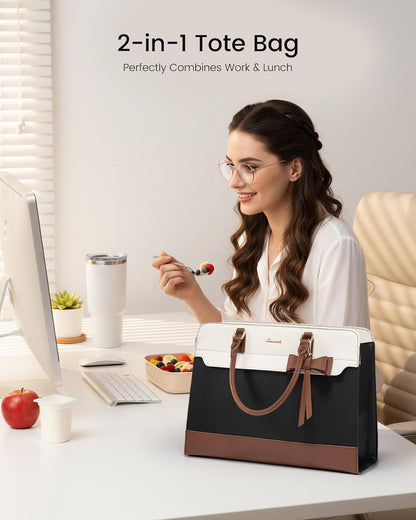 Laptop Tote Bag for Women,Leather Work Bag, Waterproof Business Teacher Bag,Large Computer Handbag Purse Briefcase,Office Gifts for Women