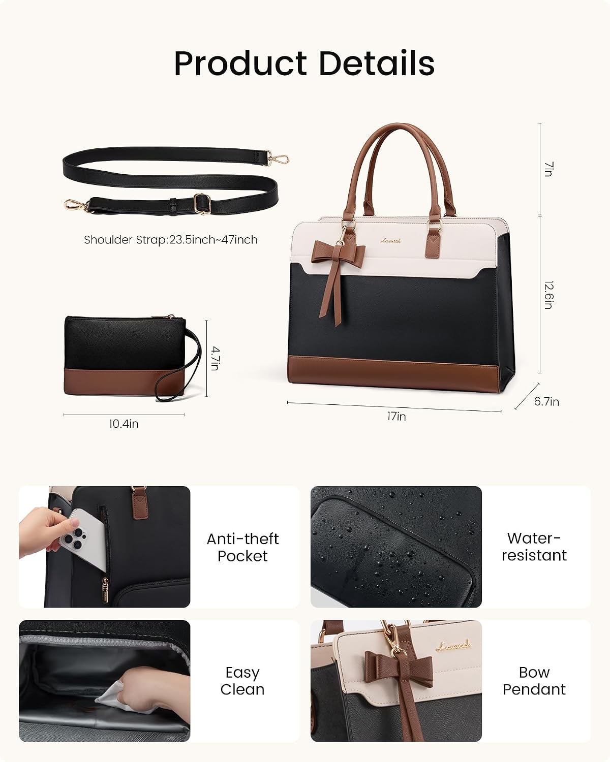 Laptop Tote Bag for Women,Leather Work Bag, Waterproof Business Teacher Bag,Large Computer Handbag Purse Briefcase,Office Gifts for Women