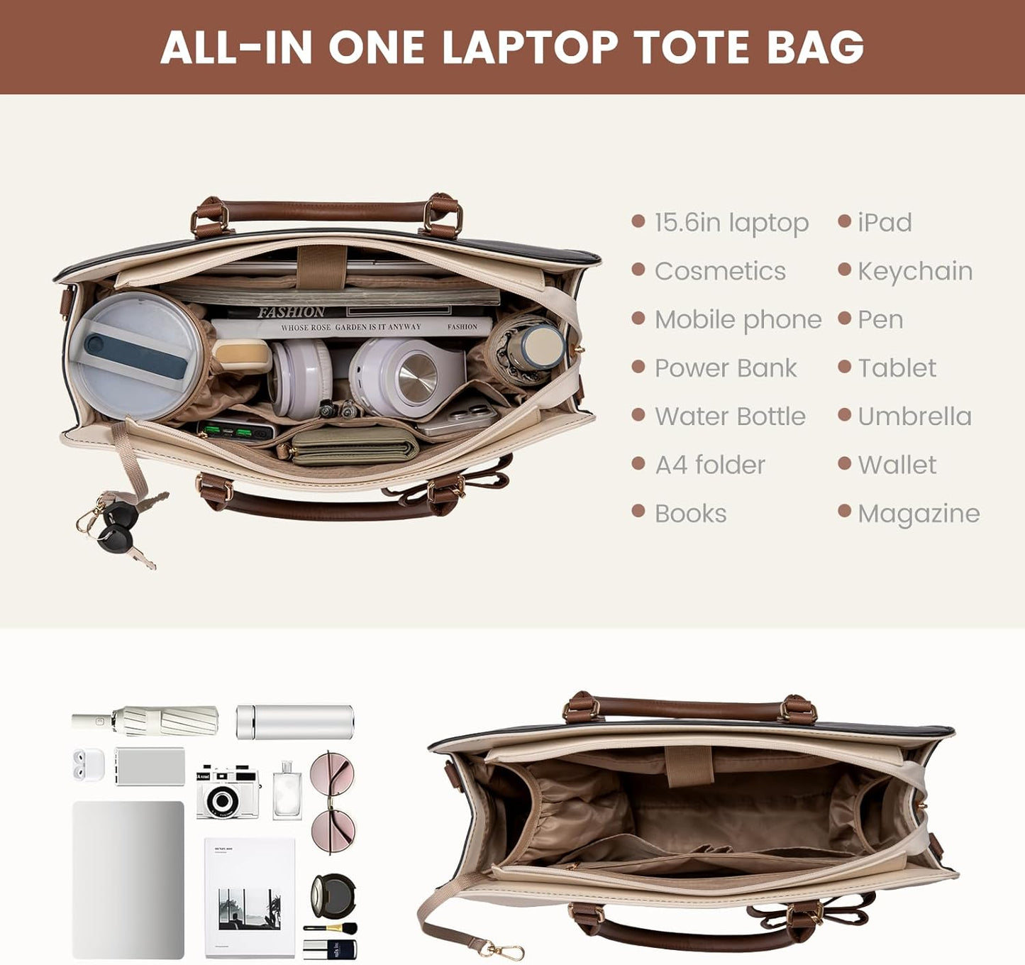 Laptop Tote Bag for Women,Leather Work Bag, Waterproof Business Teacher Bag,Large Computer Handbag Purse Briefcase,Office Gifts for Women