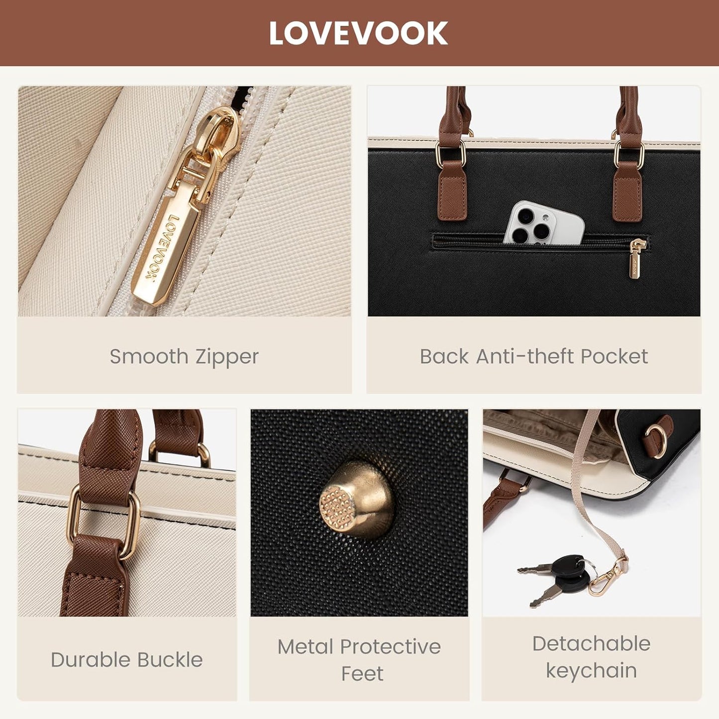 Laptop Tote Bag for Women,Leather Work Bag, Waterproof Business Teacher Bag,Large Computer Handbag Purse Briefcase,Office Gifts for Women