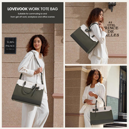 Laptop Tote Bag for Women,Leather Work Bag, Waterproof Business Teacher Bag,Large Computer Handbag Purse Briefcase,Office Gifts for Women